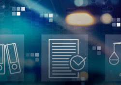 Compliance Header - Hero-Bild mit verschiedenen Symbolen auf dunklem Hintergrund